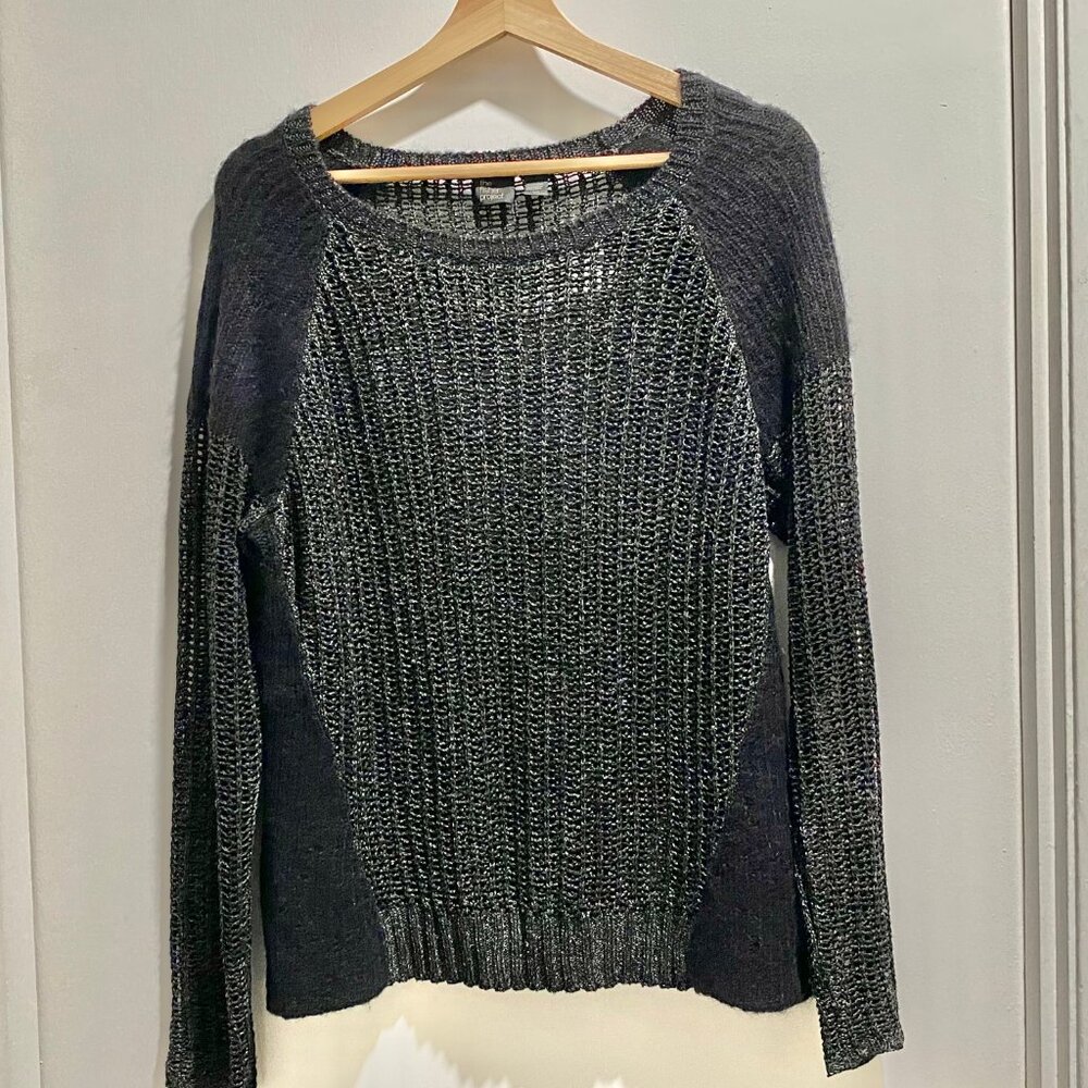 10) Eileen Fisher Mohair Alpaca Open Knit Preppy Boho Fisherman Grunge Sweater L - Picture 1 of 8